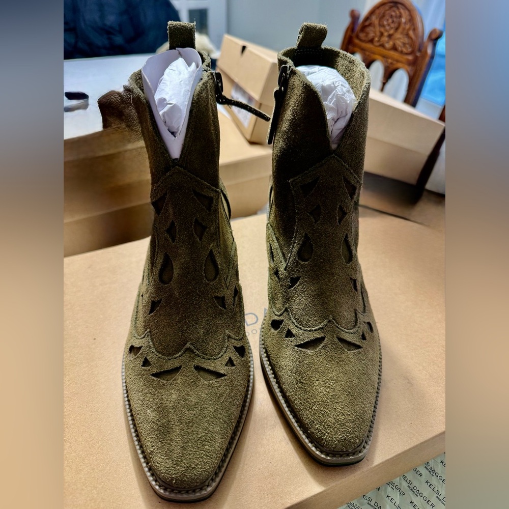 Kelsi Dagger Khaki Suede Ankle Booties
